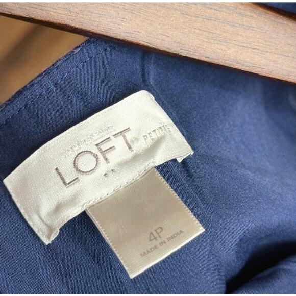 Women's LOFT Navy & Pink Sleeveless High Neck Tweed Dress - Size 4P - Picture 4 of 8